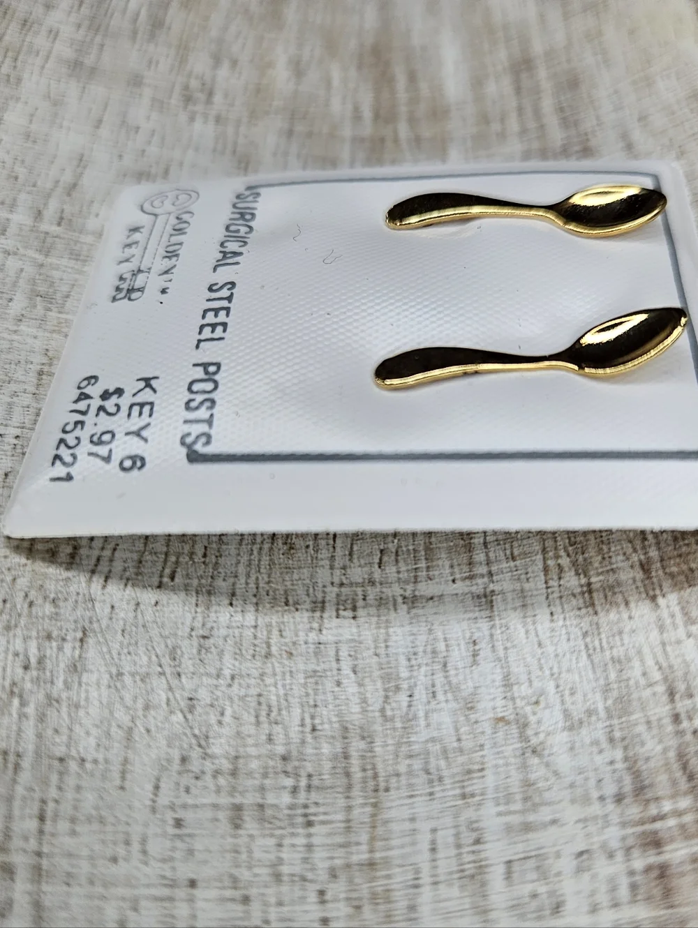 Vintage Golden Key Gold Spoon Stud Earrings – Surgical Steel Posts NWT - Picture 2 of 10